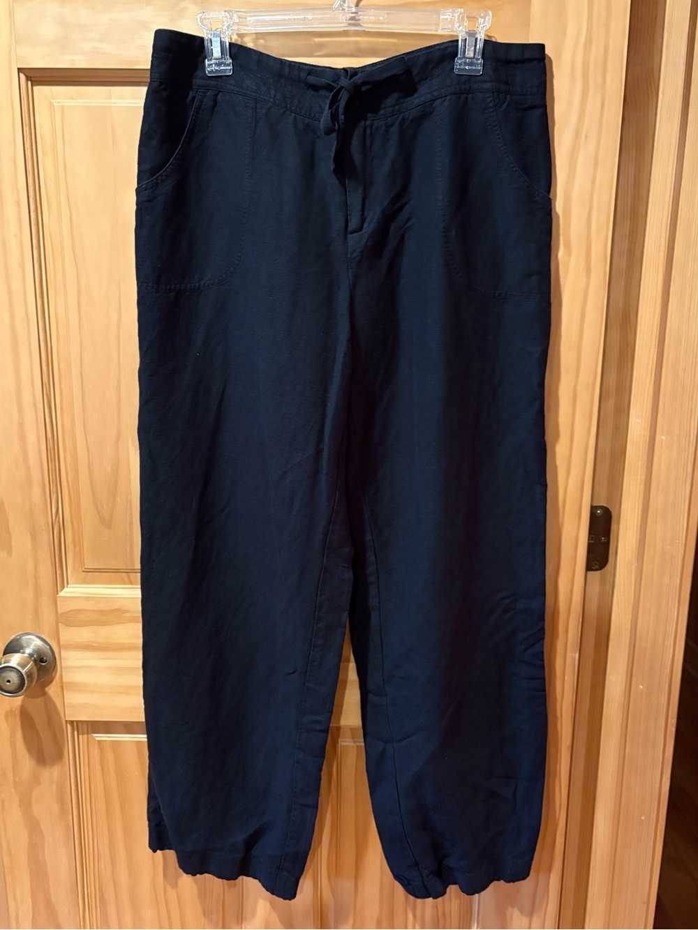 Coldwater Creek lightweight wide-leg utility cropped pants Black linen blend 10